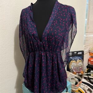 Elegant Navy and Pink Dot Blouse